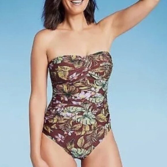 Shade & Shore Other - Shade & Shore Darling Floral Bandeau One Piece Swimsuit w/straps NWT